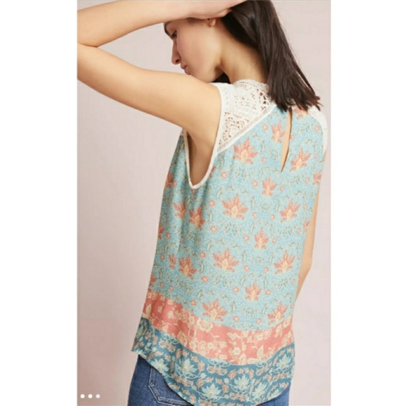 Anthro MAEVE Blue Laced Eleanor Blouse Top sz S - Picture 3 of 10